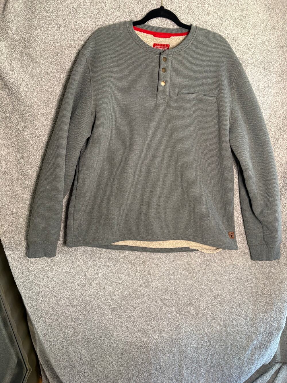 Coleman Mens XL Sherpa Lined Henley Gray Waffle Gorpcore